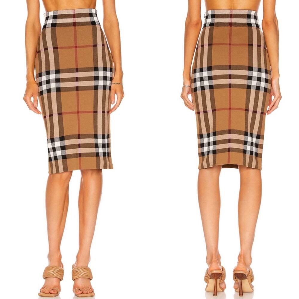 Burberry Kammie Check Pencil Skirt in Birch Brown - Picture 7 of 17